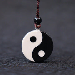 Natural Black Obsidian White Turquoise Yin Yang Necklace Pendant for Fulfilment and Strength