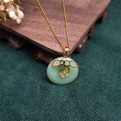 Round Jade Leaf Blessing and Fortune Necklace Pendant