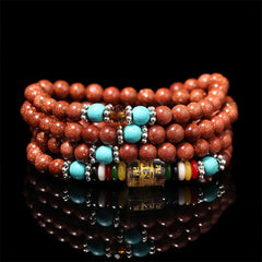 108 Mala Beads Goldstone Om Mani Padme Hum Swastika Confidence Bracelet