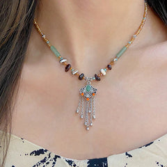 Tibetan Crystal Stone Copper Luck Tassel Necklace Pendant