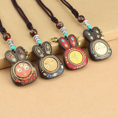 Ebony Five God of Wealth Thangka Necklace Pendant