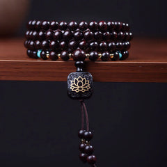 108 Mala Beads Tibetan Small Leaf Red Sandalwood Lotus Balance Bracelet
