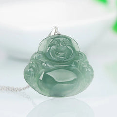 925 Sterling Silver Laughing Buddha Jade Necklace Pendant