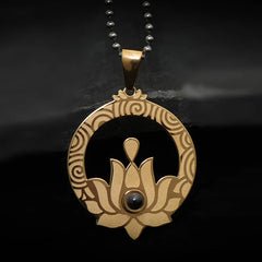 Lotus Titanium Steel Enlightenment Projection Mantra Necklace Pendant