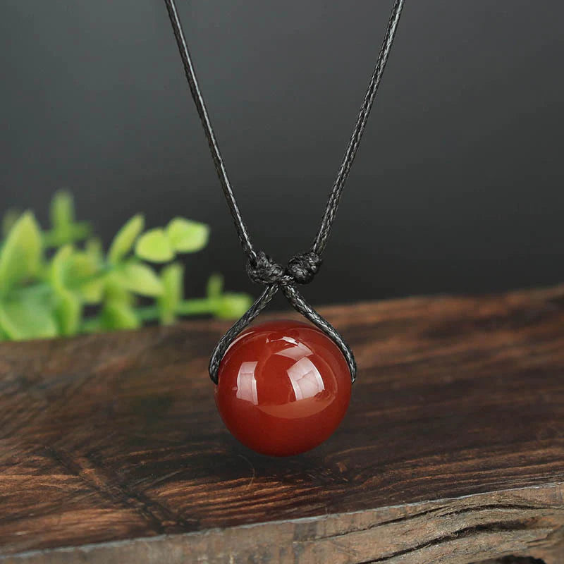 Renbeads Red Agate Bead Confidence Leather Rope Necklace Pendant