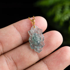 18K Gold Natural Jade Lotus Pattern Prosperity Necklace Pendant