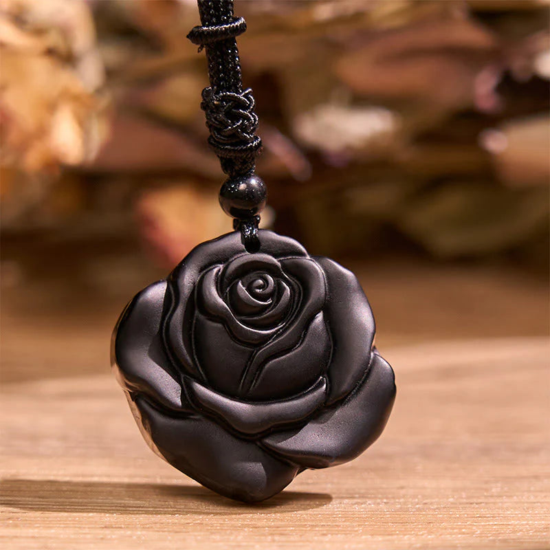 Black Obsidian String Black Rose Purification Necklace
