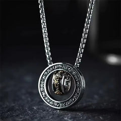 Double Ring PiXiu Peace Buckle Wealth Rotatable Necklace Pendant