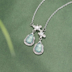 925 Sterling Silver Green Jade Double Gourd Butterfly Luck Necklace Pendant