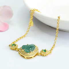 Laughing Buddha Green Jade Zircon Luck Chain Bracelet