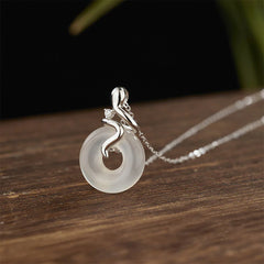 925 Sterling Silver Year Of The Snake Chalcedony Peace Buckle Necklace Pendant