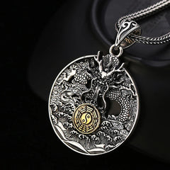 Renbeads Dragon Waves Yin Yang Bagua Luck Strength Necklace Pendant