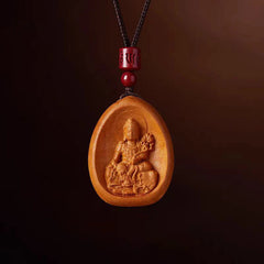 Peach Wood Cinnabar Om Mani Padme Hum Chinese Zodiac Black String Necklace Pendant