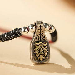 Tibetan 925 Sterling Silver Goddess of Wealth Protection Rope Necklace Pendant