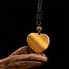 Natural Tiger Eye Heart Pattern Protection Rope Necklace Pendant