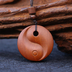 Lightning Struck Jujube Wood Yin Yang Luck Protection Necklace Pendant