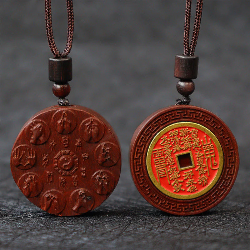 Lightning Struck Jujube Wood Yin Yang Bagua Protection Necklace Pendant
