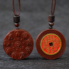 Lightning Struck Jujube Wood Yin Yang Bagua Protection Necklace Pendant