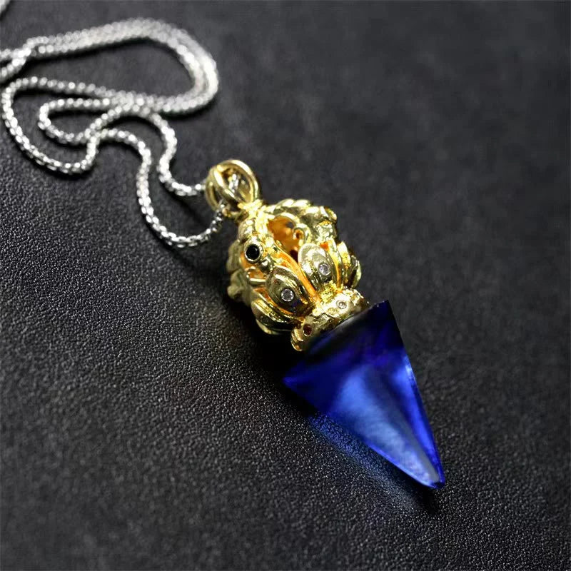Tibetan Dorje Vajra 4 Prong Lotus Liuli Crystal Strength Necklace Pendant