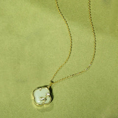 925 Sterling Silver Four Leaf Clover Bamboo Growth Necklace Pendant with Jade