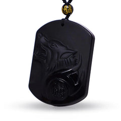 Black Obsidian Wolf Purification Pendant Necklace
