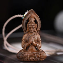 Agarwood Avalokitesvara Carved Peace Necklace Pendant