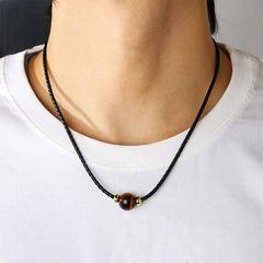 Natural Tiger Eye Beaded Wax Rope Protection Necklace Pendant