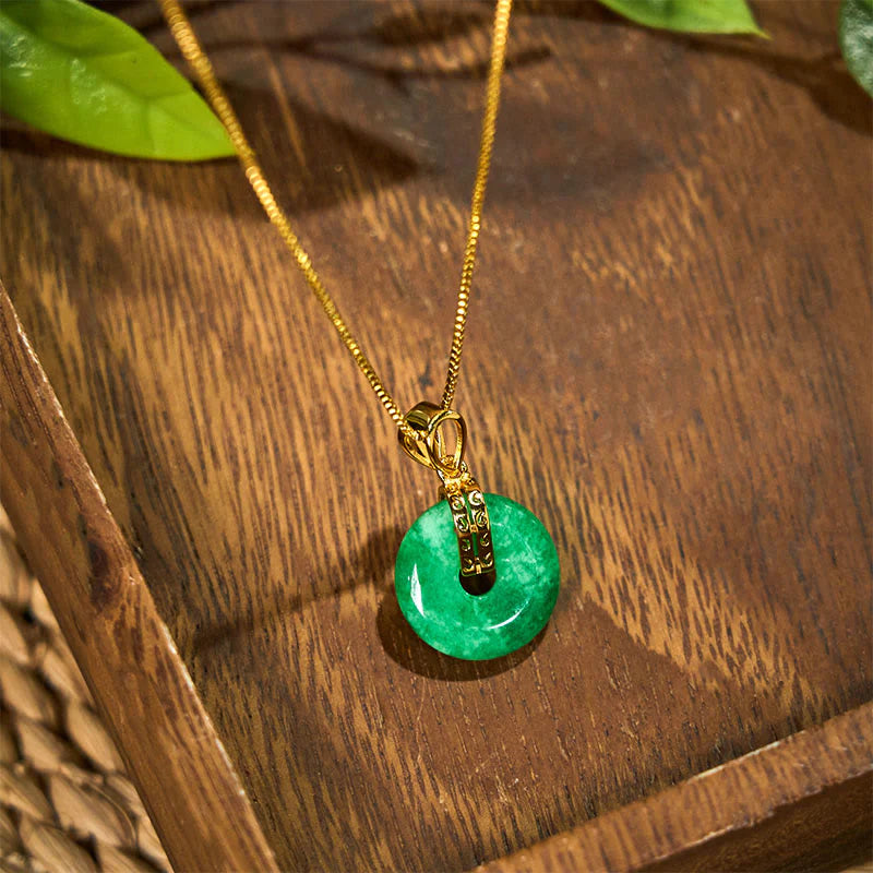 Cyan Jade Peace Buckle Healing Luck Necklace Pendant