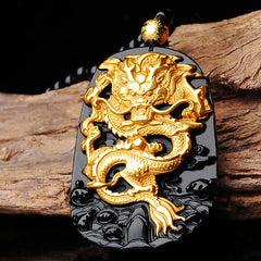 18k Gold Plated Obsidian Lucky Pendant Necklace
