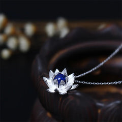 925 Sterling Silver Lazurite Lotus Flower Necklace Pendant