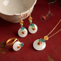 Jade Copper Coins Auspicious Clouds Prosperity Jewelry Set