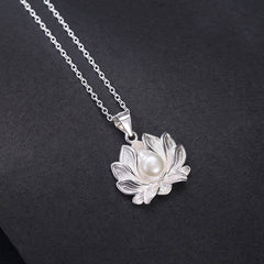 925 Sterling Silver Lotus Flower Pearl Wealth Necklace Pendant
