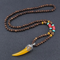 Wenge Wood Turquoise Stone Horn Style Necklace Pendant for Meditation and Protection