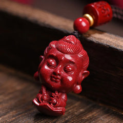 Chinese Zodiac Natal Buddha Natural Cinnabar Amulet Necklace Pendant for Repelling Evil