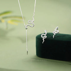 925 Sterling Silver Snake Balance Necklace Pendant and Earrings Set