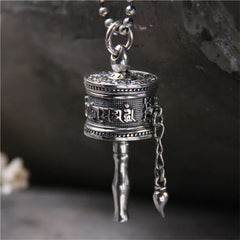 Renbeads 925 Sterling Silver Om Mani Padme Hum Prayer Wheel Purity Rotatable Necklace Pendant