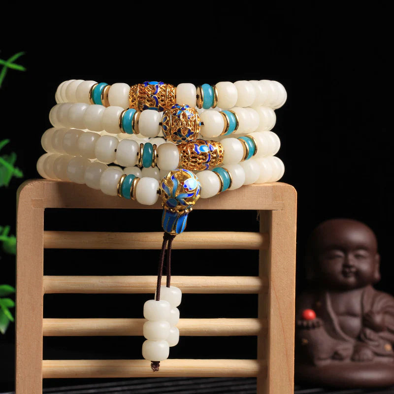 Natural White Bodhi Seed Mala 108 Beads Wealth Bracelet