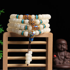 Natural White Bodhi Seed Mala 108 Beads Wealth Bracelet