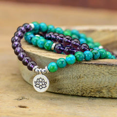 Amethyst and Green Aventurine Spiritual Lotus Charm Bracelet
