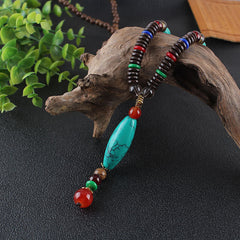 Wenge Wood Turquoise Stone Protection Calm Necklace Pendant