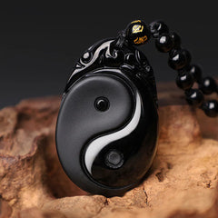 Natural Black Obsidian Yin Yang Pendant Necklace