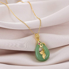 Jade Oval Pattern Blessing Fortune Necklace Pendant