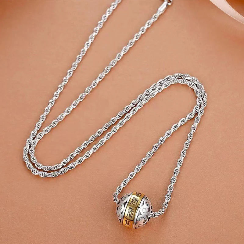 Taoist Nine Character Mantra Engraved Amulet Balance Rotatable Pendant Necklace