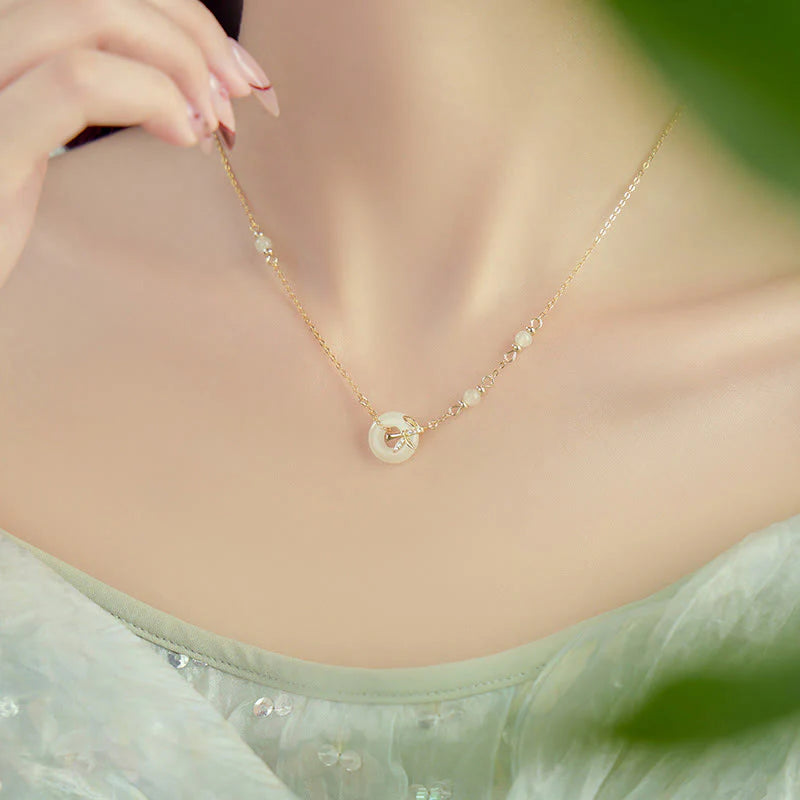 Hetian Jade 925 Sterling Silver Cubic Zirconia Peace Buckle Necklace Pendant