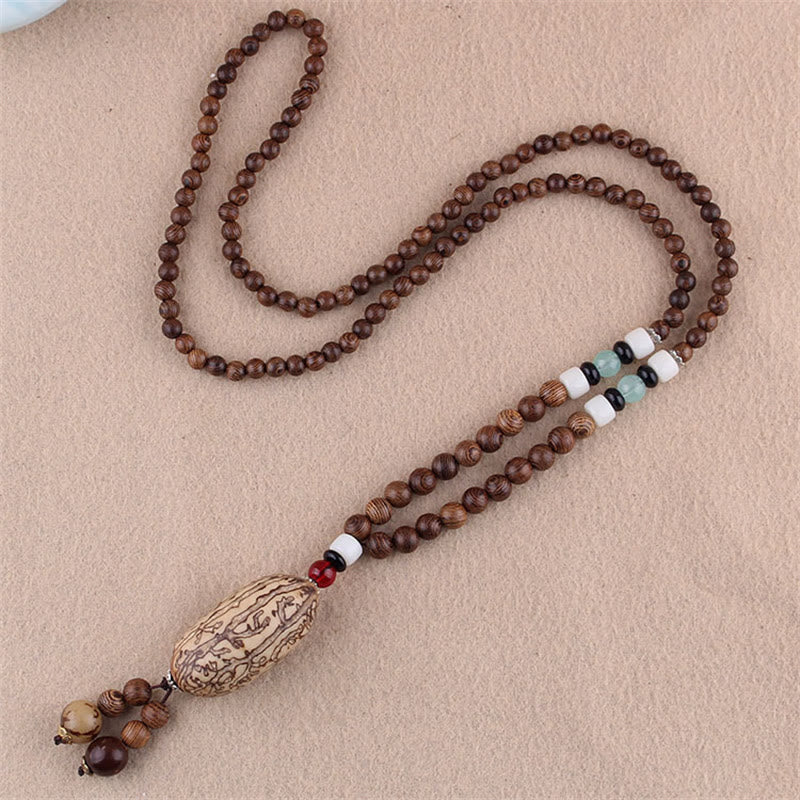 Tibetan Wenge Wood Bodhi Seed Agate Elephant Necklace Pendant