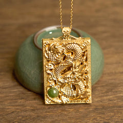 Dragon Gold Plated Copper Jade Strength Necklace Pendant