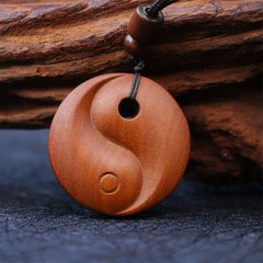 Lightning Struck Jujube Wood Yin Yang Luck Protection Necklace Pendant