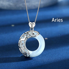 925 Sterling Silver 12 Zodiac Constellations Cat's Eye Love Support Necklace Pendant