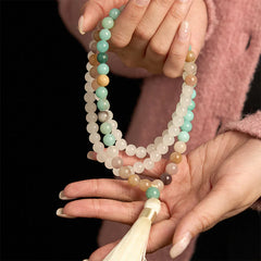 108 Mala Beads Natural White Jade Amazonite White Tassel Healing Bracelet