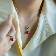 925 Sterling Silver Plated Gold Cinnabar Red Agate Jewelry Set